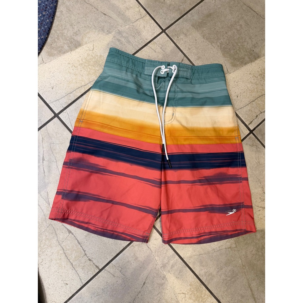 Speedo Mens Board Shorts Swim Trunks Striped Multicolor Size Small